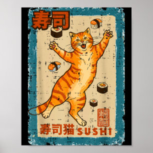 Orange Cat Jumng With Sushi Japanese Food Men Wome Poster