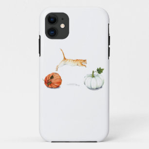 Orange Cat Jumping Between Pumpkins iPhone 11 Case