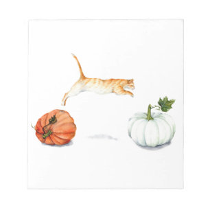 Orange Cat Jumping Between Pumpkins Notepad