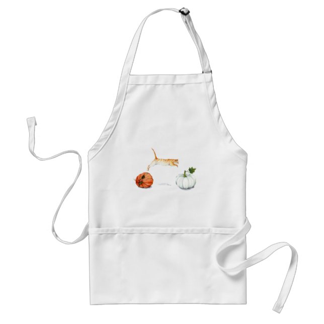Orange Cat Jumping Between Pumpkins Standard Apron (Front)