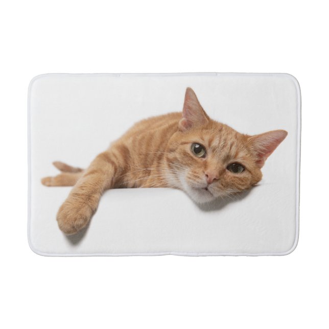 Orange Cat Laying Down Bath Mat (Front)