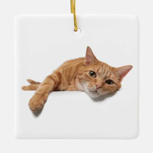 Orange Cat Laying Down Ceramic Ornament (Front)
