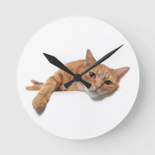 Orange Cat Laying Down Round Clock
