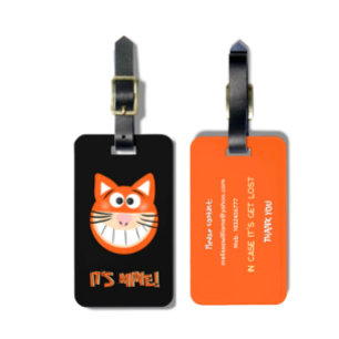 Orange cat luggage tag