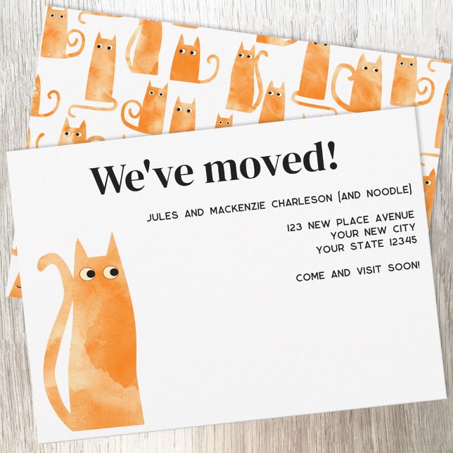 Orange Cat Moving New Home Announcement (Personalized orange cat watercolor moving new home change of address announcement card)