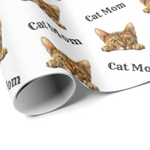 Orange Cat Mum Watercolor Abyssinian Pattern  Wrapping Paper
