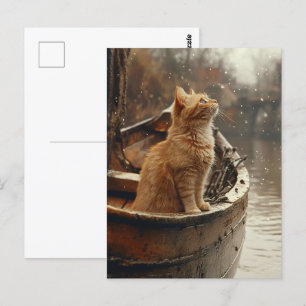 Orange Cat on a Wooden Boat Postcard