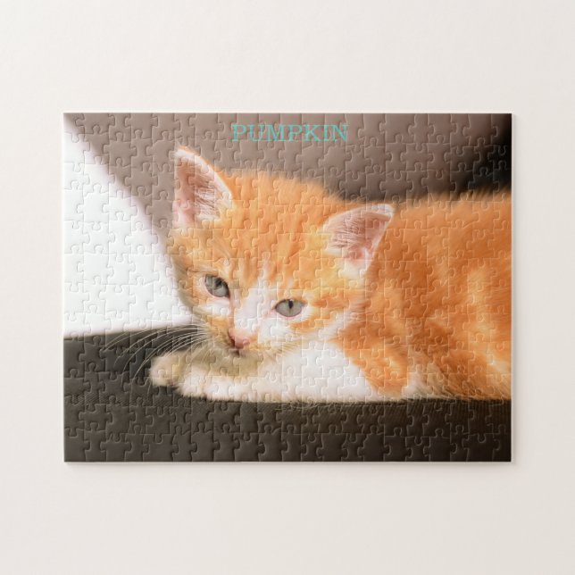 Orange Cat on black ottoman/Orange Kitten Jigsaw Puzzle (Horizontal)