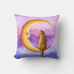 Orange Cat on Moon 673 Cushion