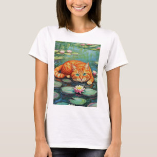 Orange cat on water lilies - Monet Style T-Shirt