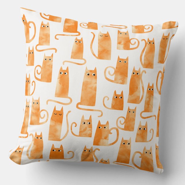 Orange Cat Pattern Cushion (Orange ginger cat watercolor pattern throw pillow)