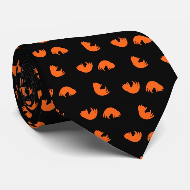 Orange Cat Pattern Tie (Rolled)