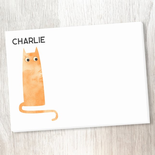 Orange Cat Personalised Post-it Notes (Watercolor orange cat fun personalized name Post It notes)