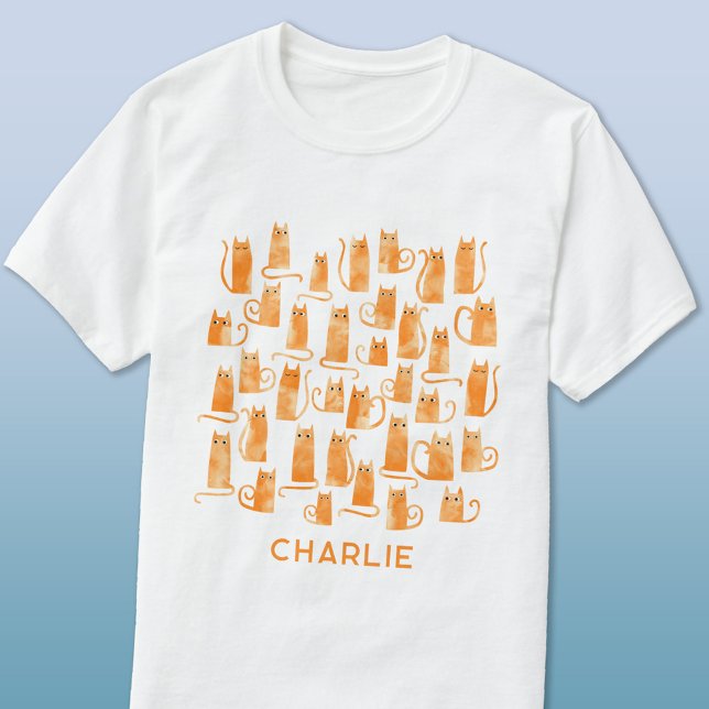 Orange Cat Personalised T-Shirt (Ginger orange cat personalized name t-shirt)