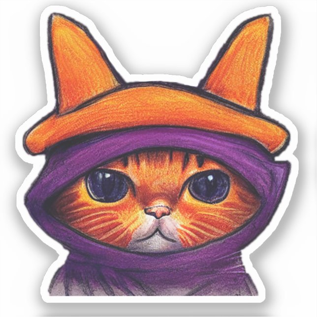 Orange Cat Purple Witch Hat Halloween (Front)