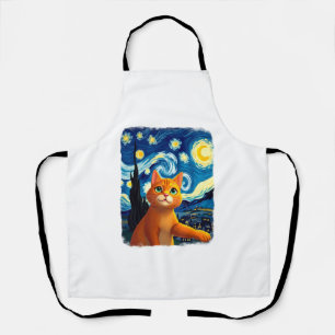 Orange Cat Selfie  Starry Night Cat Mom Cat Lovers Apron