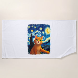 Orange Cat Selfie  Starry Night Cat Mom Cat Lovers Beach Towel
