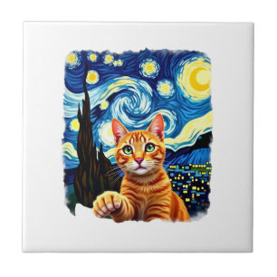 Orange Cat Selfie Starry Night Cat Mom Cat Lovers Ceramic Tile