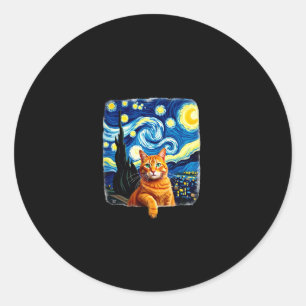 Orange Cat Selfie Starry Night Cat Mom Cat Lovers Classic Round Sticker