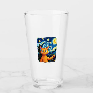 Orange Cat Selfie  Starry Night Cat Mom Cat Lovers Glass