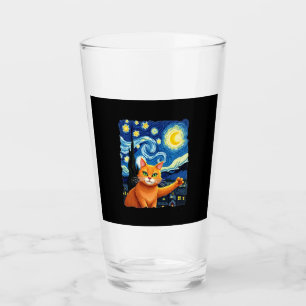 Orange Cat Selfie  Starry Night Cat Mom Cat Lovers Glass
