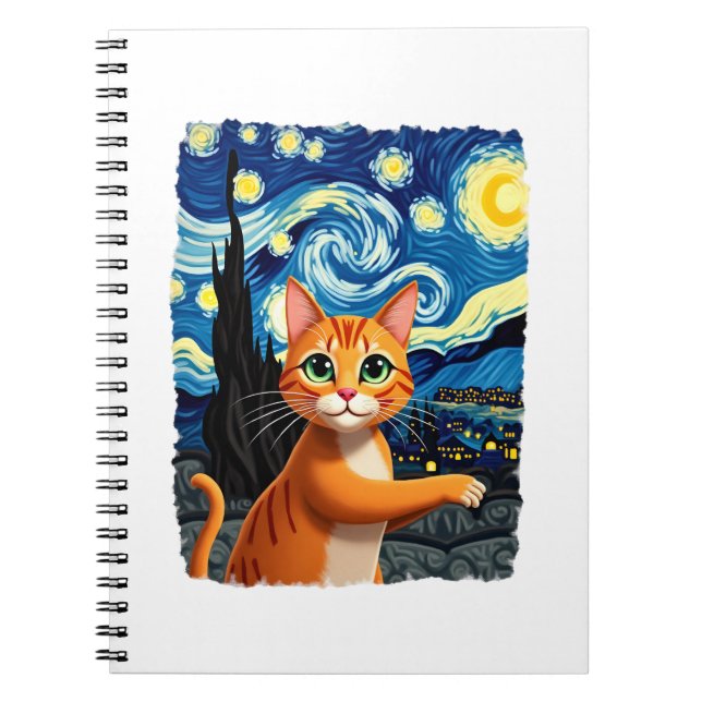 Orange Cat Selfie  Starry Night Cat Mom Cat Lovers Notebook (Front)