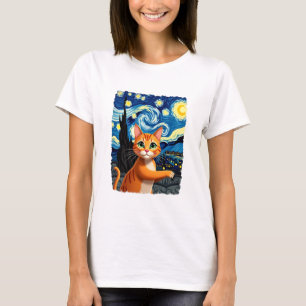 Orange Cat Selfie Starry Night Cat Mom Cat Lovers T-Shirt