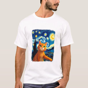 Orange Cat Selfie  Starry Night Cat Mom Cat Lovers T-Shirt