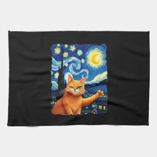Orange Cat Selfie Starry Night Cat Mom Cat Lovers Tea Towel