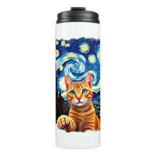 Orange Cat Selfie Starry Night Cat Mom Cat Lovers Thermal Tumbler