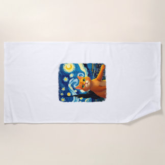 Orange Cat Selfie  Starry Night Cat Mum Cat Lovers Beach Towel