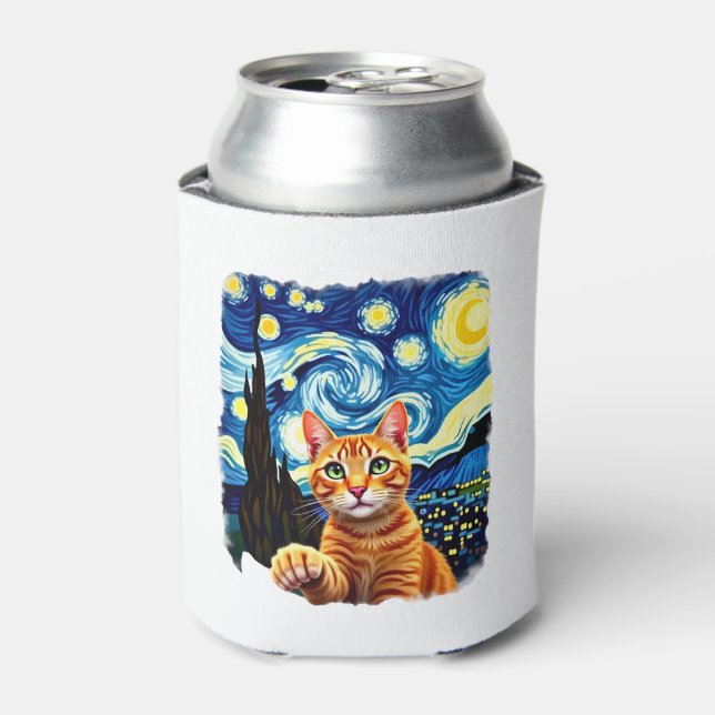 Orange Cat Selfie  Starry Night Cat Mum Cat Lovers Can Cooler (Can Front)