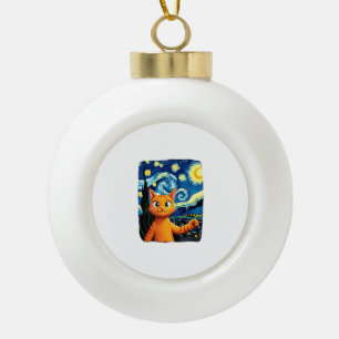 Orange Cat Selfie Starry Night Cat Mum Cat Lovers Ceramic Ball Christmas Ornament