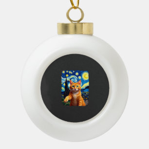 Orange Cat Selfie Starry Night Cat Mum Cat Lovers Ceramic Ball Christmas Ornament