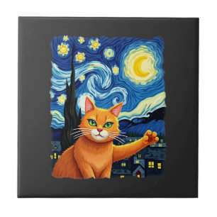 Orange Cat Selfie Starry Night Cat Mum Cat Lovers Ceramic Tile