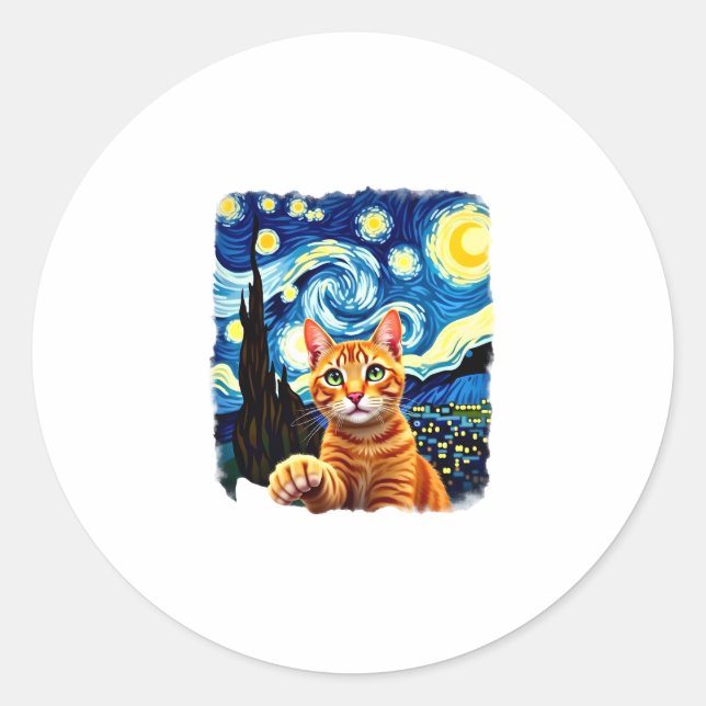 Orange Cat Selfie  Starry Night Cat Mum Cat Lovers Classic Round Sticker (Front)