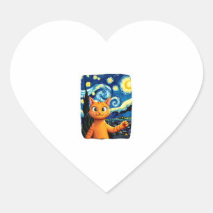 Orange Cat Selfie Starry Night Cat Mum Cat Lovers Heart Sticker