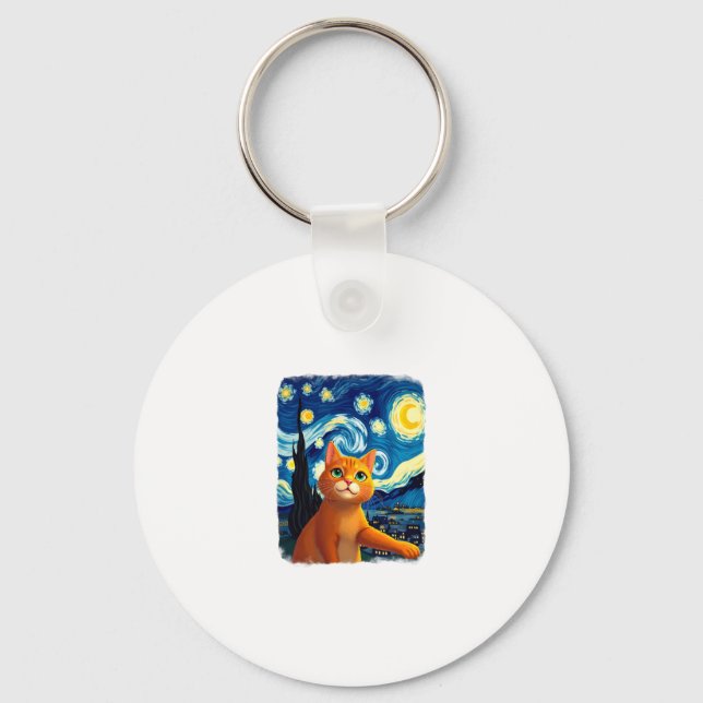 Orange Cat Selfie  Starry Night Cat Mum Cat Lovers Key Ring (Front)