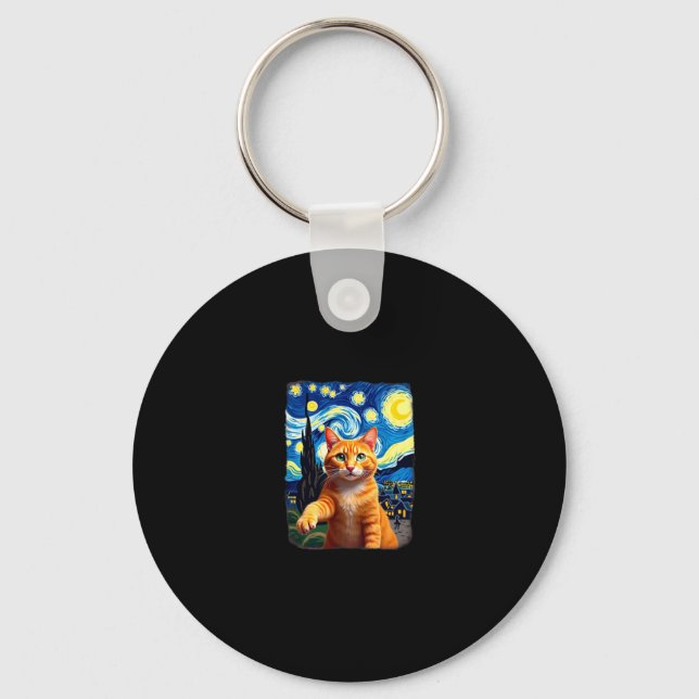 Orange Cat Selfie  Starry Night Cat Mum Cat Lovers Key Ring (Front)