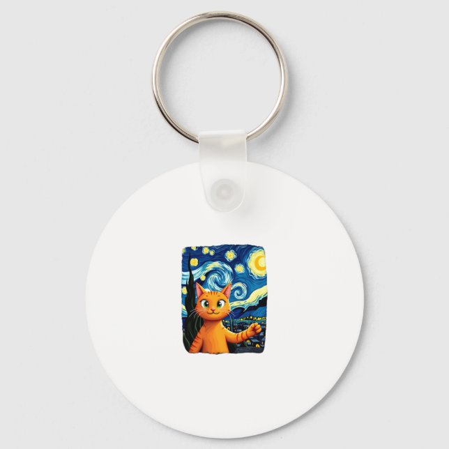 Orange Cat Selfie  Starry Night Cat Mum Cat Lovers Key Ring (Front)