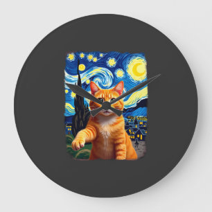 Orange Cat Selfie  Starry Night Cat Mum Cat Lovers Large Clock