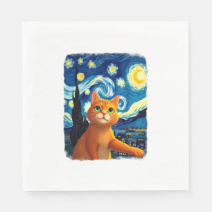 Orange Cat Selfie  Starry Night Cat Mum Cat Lovers Napkin