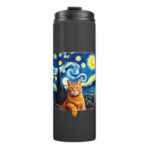 Orange Cat Selfie Starry Night Cat Mum Cat Lovers Thermal Tumbler