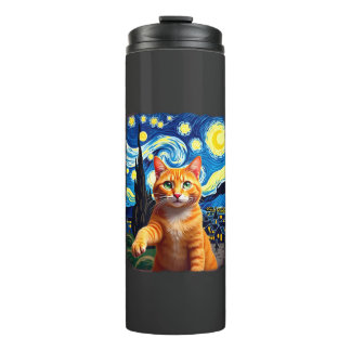 Orange Cat Selfie  Starry Night Cat Mum Cat Lovers Thermal Tumbler