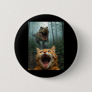 Orange Cat Selfie with T-Rex Dinosaur Funny Men 6 Cm Round Badge