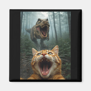 Orange Cat Selfie with T-Rex Dinosaur Funny Men Magnet