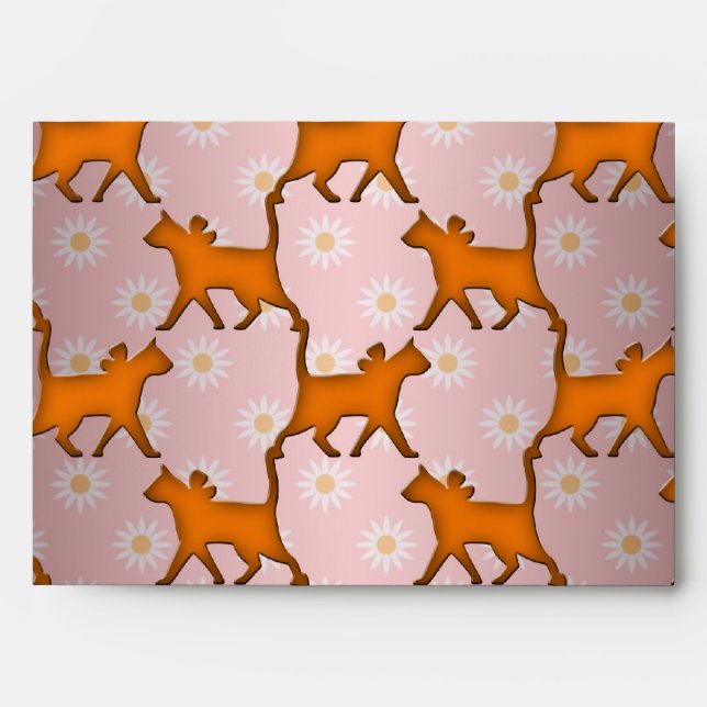 Orange Cat Silhouette Pattern Envelope (Front)