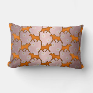 Orange Cat Silhouette Pattern Lumbar Cushion