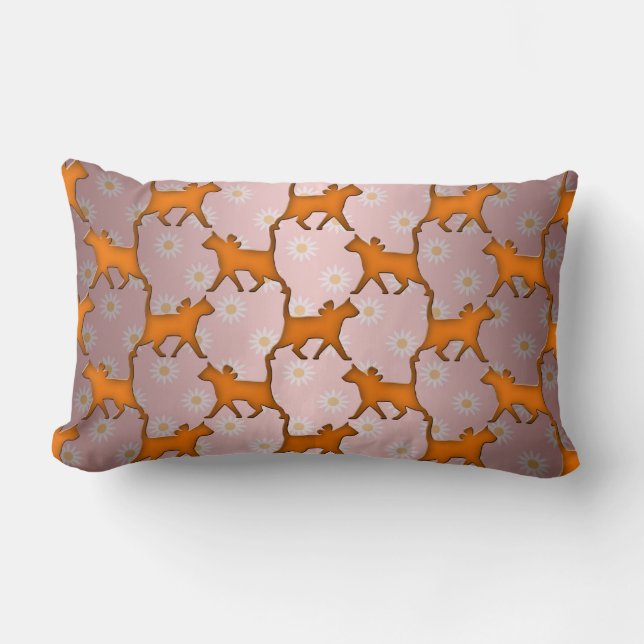 Orange Cat Silhouette Pattern Lumbar Cushion (Front)