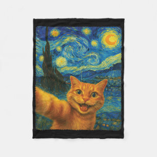 Orange Cat Starry Night Van Gogh Selfie Cat Mum Ca Fleece Blanket